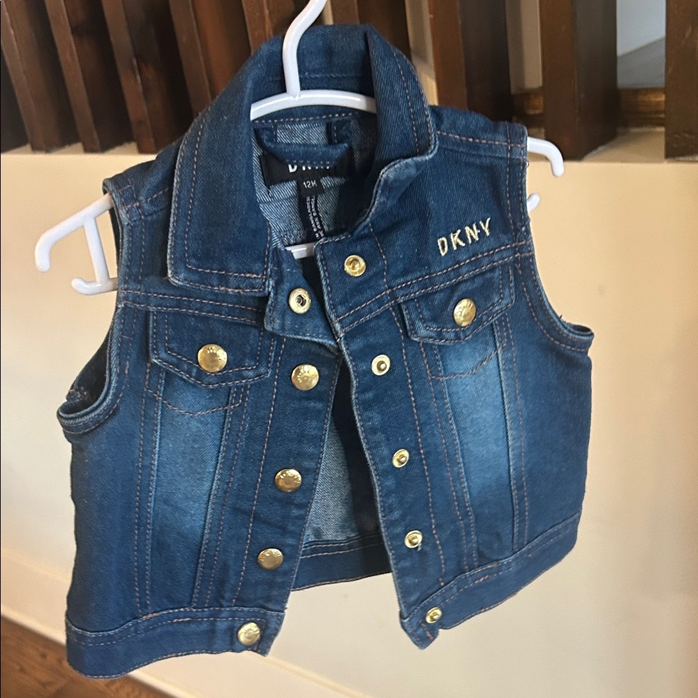 DKNY Kids Denim Vest with Gold Accents